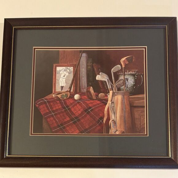 Vintage Framed Double Matted Ronald Lewis Print Golf “Old Friends” Office Study - Picture 1 of 6